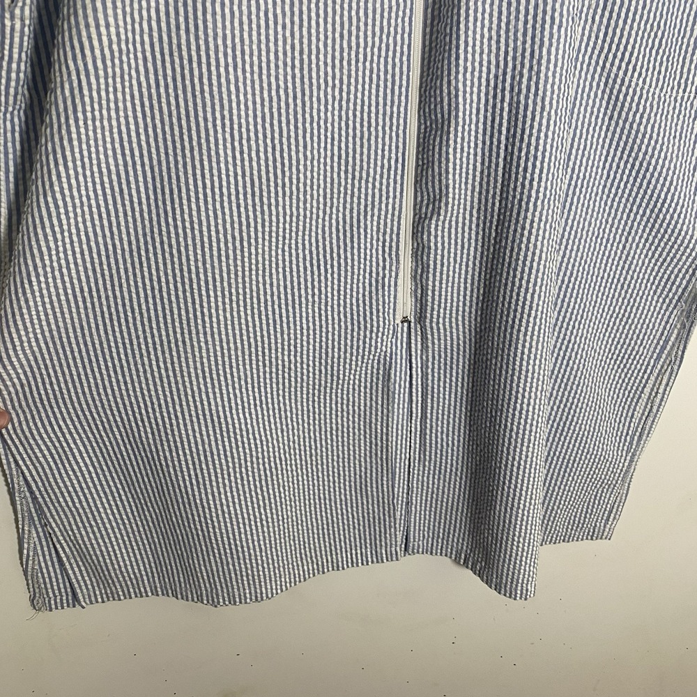 Miss‎ Elaine Housecoat Womens Large Blue White Striped Embroidered Seersucker L - Picture 11 of 16